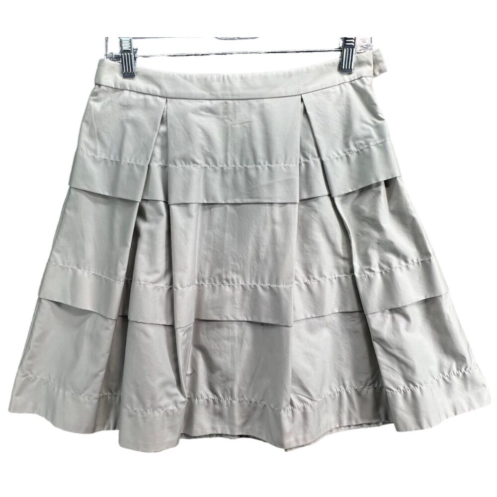J Crew Y2K Skirt Women 0 Light Gray Sateen Tiered Pleated A Line Preppy Academia